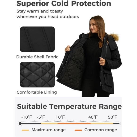 Women's Quilted Winter Coat Warm Puffer Jacket Thicken Parka with Removable Hood - Picture 3 of 6